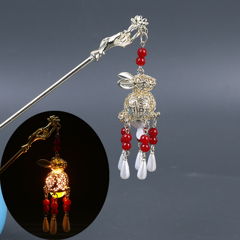 Kineska palača Lantern Ukosnice Stezaljke zlatne boje Metalni štapići za kosu Vilice sa svjetlom Žene Djevojke Privjesak Nakit za Hanfu haljinu