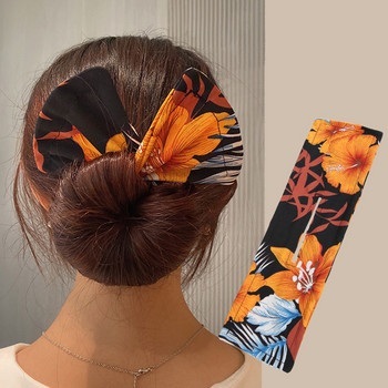 AMORCOME1PC Дефт кок лента за коса Дамски стайлинг на коса Цветен растителен модел Hair Bun Maker Поставка за опашка Аксесоари за коса 2022