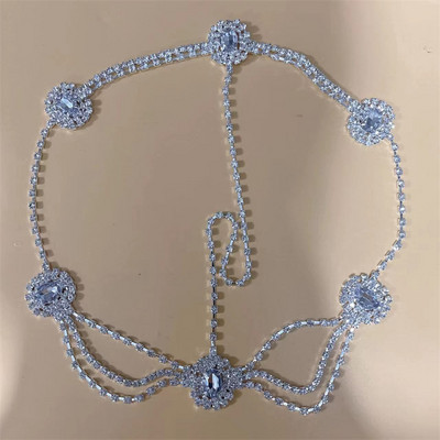 Boho булчинска сватбена верига за глава със стрази бижута за коса за жени сватбена овална кристална верига за коса аксесоари подаръци