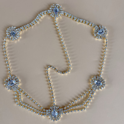 Boho булчинска сватбена верига за глава със стрази бижута за коса за жени сватбена овална кристална верига за коса аксесоари подаръци