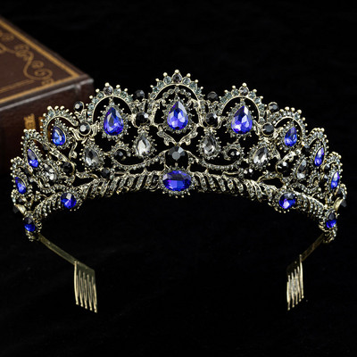 KMVEXO European Drop Green Red Crystal Tiaras Vintage Gold Color Strasszos díszkoronák Fésűs Barokk Esküvői Haj kiegészítők