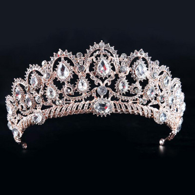 KMVEXO European Drop Green Red Crystal Tiaras Vintage Gold Color Strasszos díszkoronák Fésűs Barokk Esküvői Haj kiegészítők