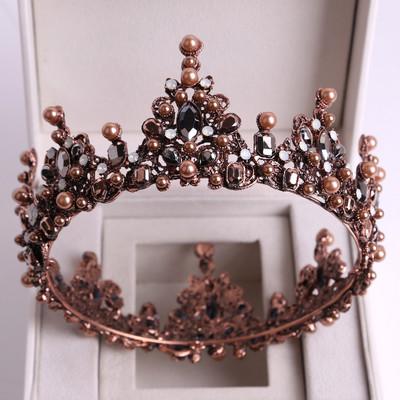 Baroc Cristal Negru Tiare Mirese Rotunde Mari Coroane Festival de Bal Diadem Strass Voal Tiara Bentiță Accesorii pentru păr de nuntă