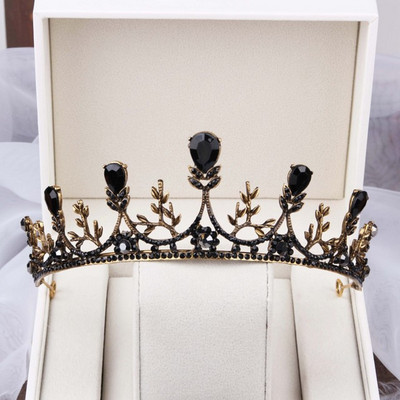 Baroc Cristal Negru Tiare Mirese Rotunde Mari Coroane Festival de Bal Diadem Strass Voal Tiara Bentiță Accesorii pentru păr de nuntă