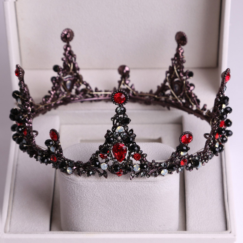 Baroc Cristal Negru Tiare Mirese Rotunde Mari Coroane Festival de Bal Diadem Strass Voal Tiara Bentiță Accesorii pentru păr de nuntă