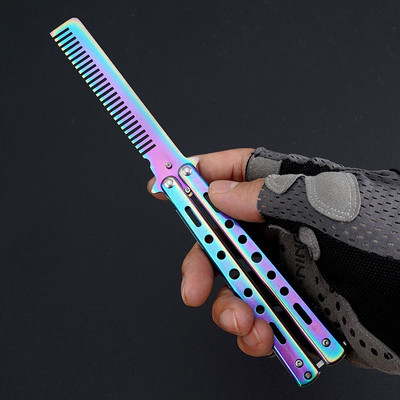 1PCS Foldable Comb Stainless Steel Butterfly Knife Comb Beard Moustache Brushe Salon Hairdressing Styling Tool