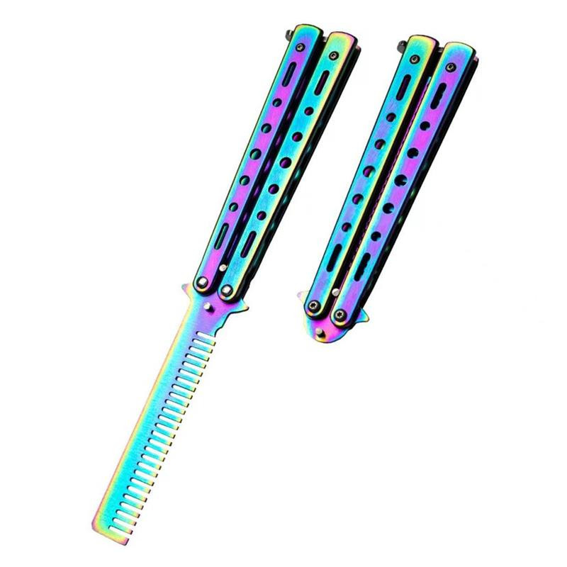 1 vnt. sulankstomas šukos iš nerūdijančio plieno drugelio peilio šukos barzdos ūsų šepetys salono kirpyklos formavimo įrankis