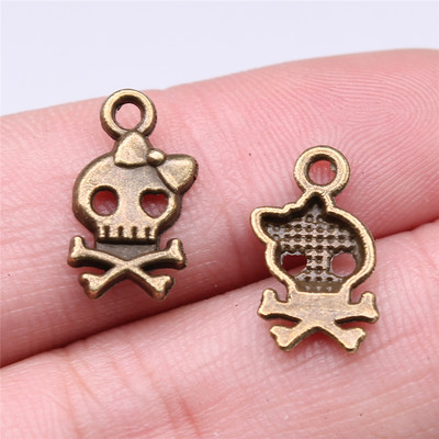 WYSIWYG 40 de bucăți 16x9mm de culoare argintie antică Brelocuri cu arc de craniu Brelocuri drăguțe cu cap de craniu pentru realizarea de bijuterii DIY pentru brățară colier