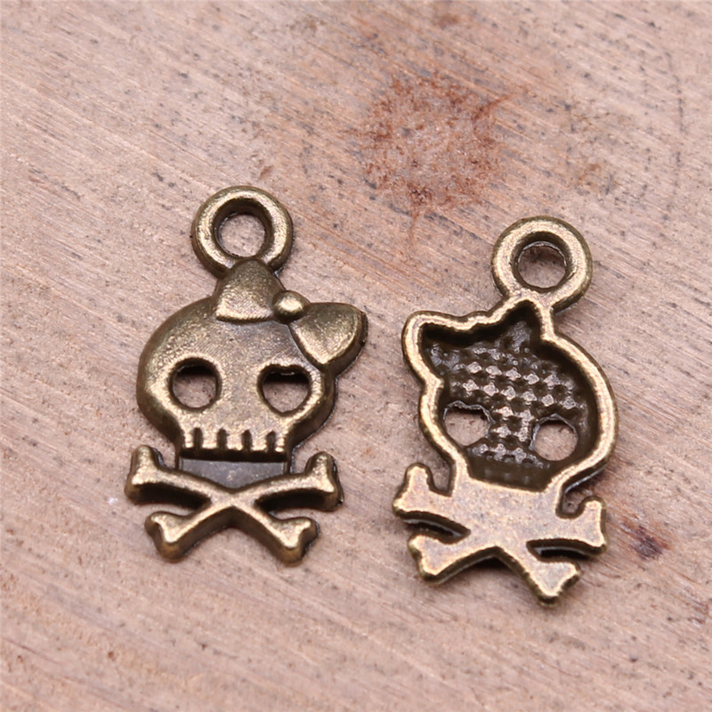 WYSIWYG 40 de bucăți 16x9mm de culoare argintie antică Brelocuri cu arc de craniu Brelocuri drăguțe cu cap de craniu pentru realizarea de bijuterii DIY pentru brățară colier