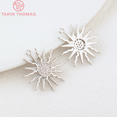 (855) 4 bucăți 16x18 mm gaură 1 mm 24K culoare aur alamă și zircon Brelocuri soare pandantive de înaltă calitate Diy bijuterii descoperiri Accesorii