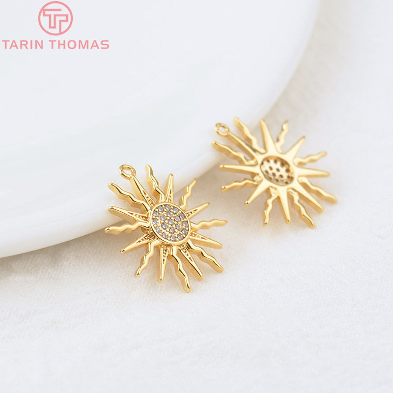 (855) 4 bucăți 16x18 mm gaură 1 mm 24K culoare aur alamă și zircon Brelocuri soare pandantive de înaltă calitate Diy bijuterii descoperiri Accesorii