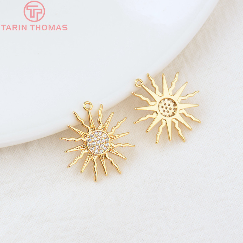 (855) 4 bucăți 16x18 mm gaură 1 mm 24K culoare aur alamă și zircon Brelocuri soare pandantive de înaltă calitate Diy bijuterii descoperiri Accesorii