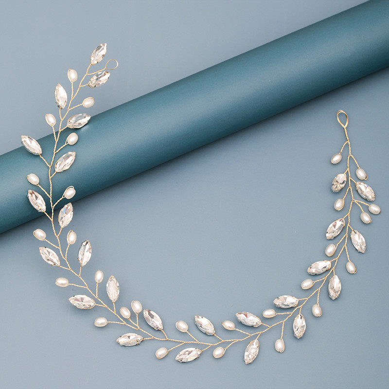 Traka za kosu s bisernim dijamantima Vjenčani dodaci za kosu za žene Vjenčana traka za kosu Nakit za kosu Svijetlo zlatni dodaci za vjenčanje