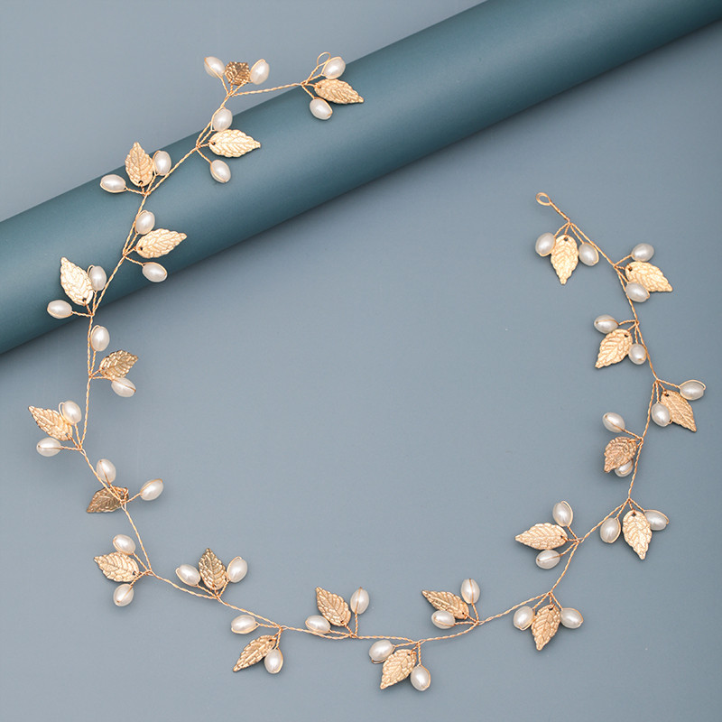 Traka za kosu s bisernim dijamantima Vjenčani dodaci za kosu za žene Vjenčana traka za kosu Nakit za kosu Svijetlo zlatni dodaci za vjenčanje