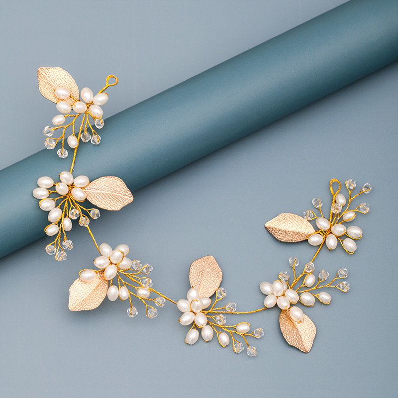 Traka za kosu s bisernim dijamantima Vjenčani dodaci za kosu za žene Vjenčana traka za kosu Nakit za kosu Svijetlo zlatni dodaci za vjenčanje