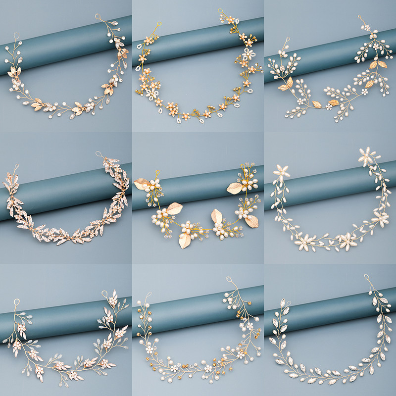 Traka za kosu s bisernim dijamantima Vjenčani dodaci za kosu za žene Vjenčana traka za kosu Nakit za kosu Svijetlo zlatni dodaci za vjenčanje