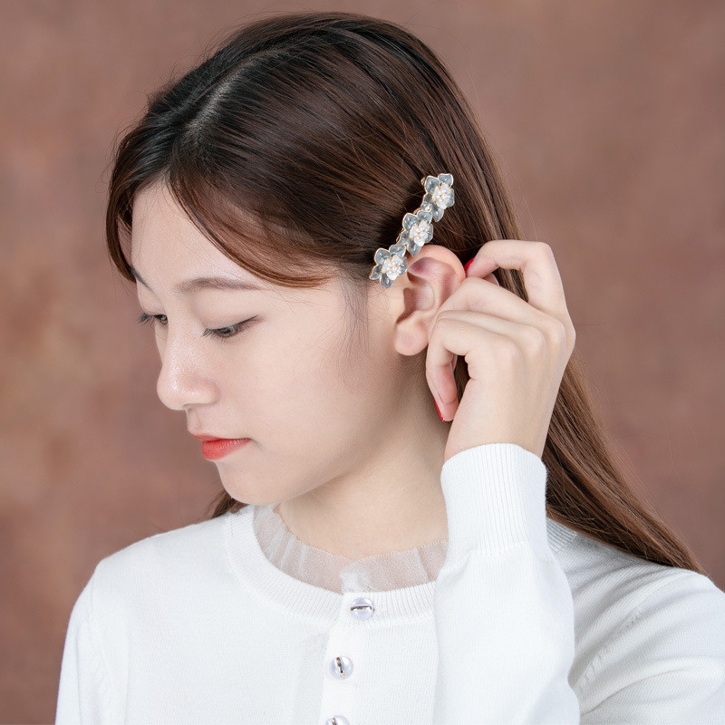Noua versiune coreeană a perlelor camelie clemă de păr de primăvară clemă retro cu margine de cristal clemă laterală accesorii de păr casual de modă feminină