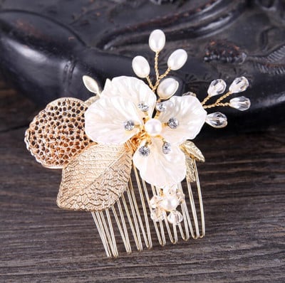 KMVEXO 2018 New European Design Leaves Esküvői Haj Kiegészítők Pearl Crystal Flower Menyasszonyi Hajfésű Esküvői Haj Ékszer Ajándék