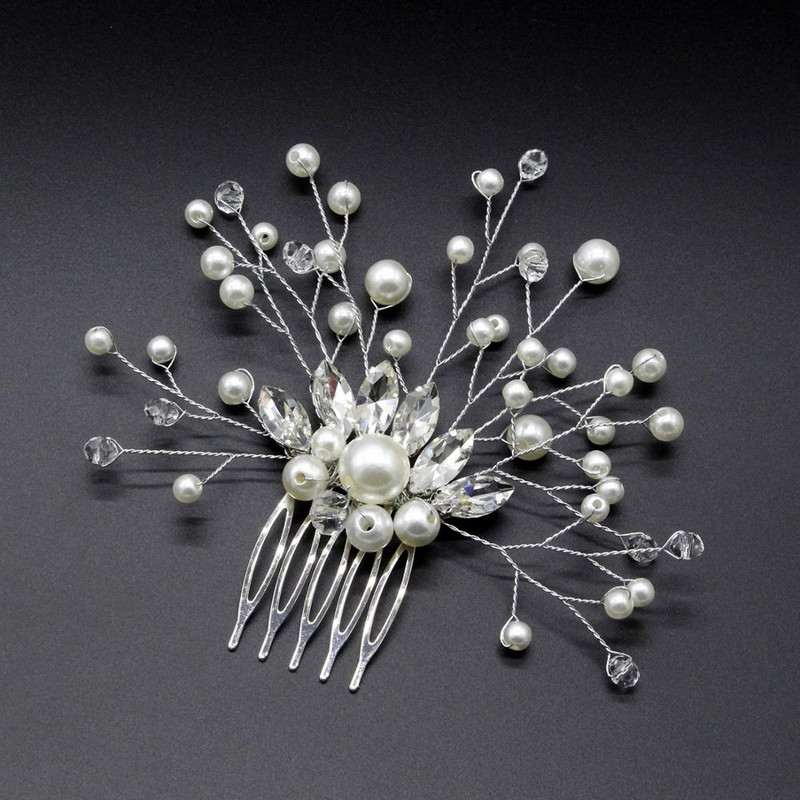 KMVEXO 2018 New European Design Leaves Esküvői Haj Kiegészítők Pearl Crystal Flower Menyasszonyi Hajfésű Esküvői Haj Ékszer Ajándék