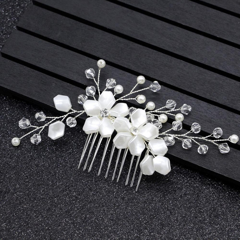 KMVEXO 2018 New European Design Leaves Esküvői Haj Kiegészítők Pearl Crystal Flower Menyasszonyi Hajfésű Esküvői Haj Ékszer Ajándék
