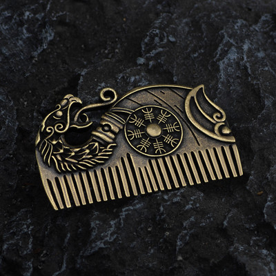 Viking szakállfésű Drakkar Aegishjalmur pajzs ékszer Viking ajándék férfiaknak