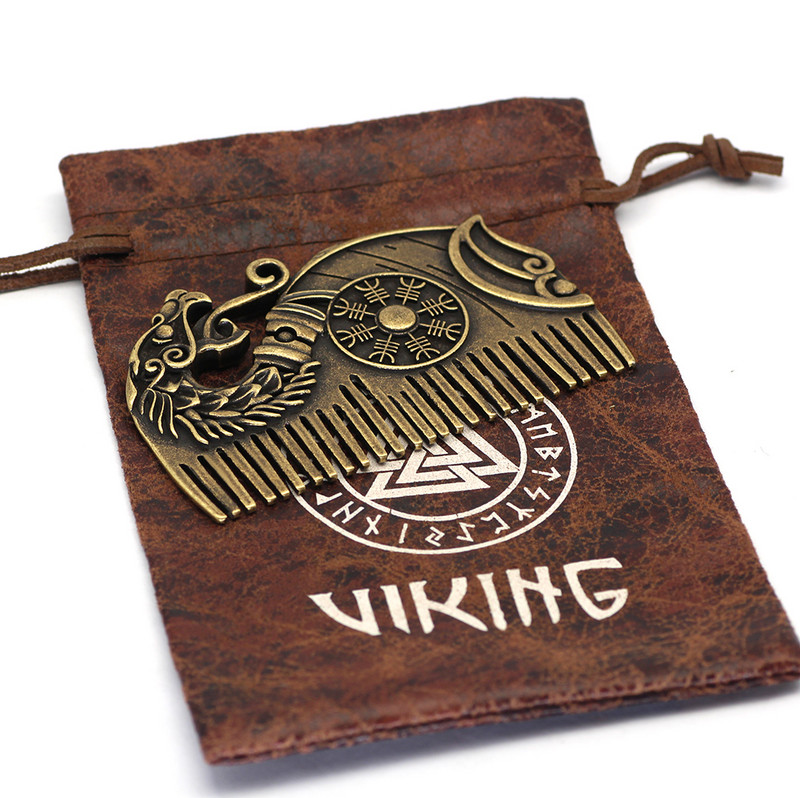 Viking szakállfésű Drakkar Aegishjalmur pajzs ékszer Viking ajándék férfiaknak