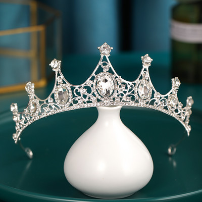 Ezüst színű Esküvői Hajkiegészítők Kristály Strasszkő Korona Olcsó Tiaras Diadems Női Hajékszerek Hercegnő fejdísz
