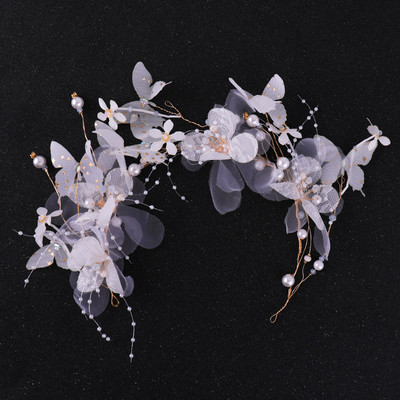 FORSEVEN Сватбена лента за коса Диадема Фея Бижута за коса Симулиран перлен венец Цвете Листа Ленти за глава Фиби Булката за глава Гирлянд