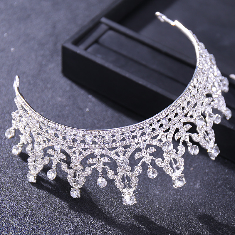Tiare și coroane de cristal de culoare argintie cu strass prințesă regina bal coroana diademă diademă nuntă accesorii pentru păr bijuterii