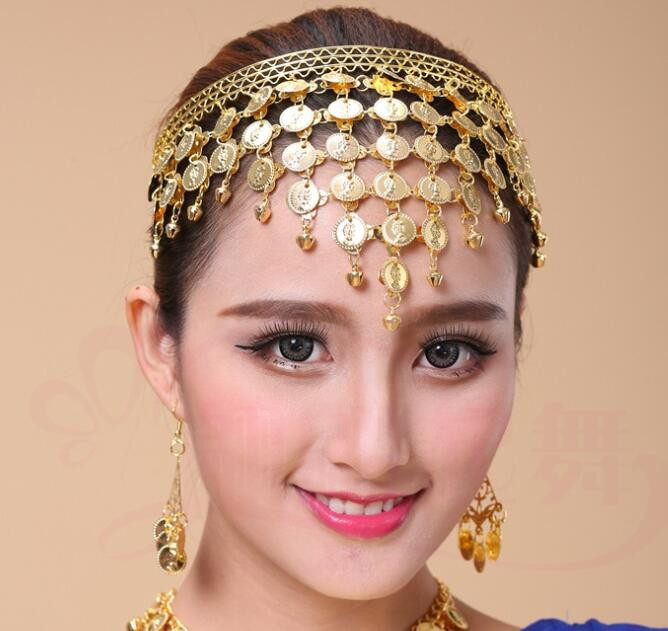 Decor pentru păr cap bandă de păr Dance show out indian cap de bijuterii Accesorii dans din buric Bohemian Boho Monedă cap lanț păr