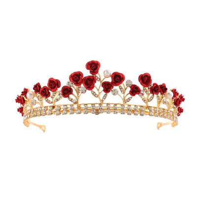 1 db Vintage fejfedő Zöld/Vörös Rózsa Kristály Korona Elegáns Hajpánt Tiara Menyasszonyi Party Ékszerek Esküvői Haj kiegészítők