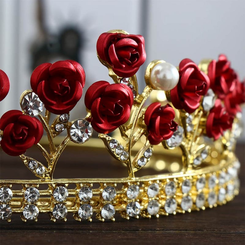 1 db Vintage fejfedő Zöld/Vörös Rózsa Kristály Korona Elegáns Hajpánt Tiara Menyasszonyi Party Ékszerek Esküvői Haj kiegészítők