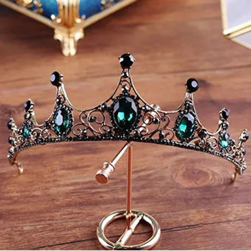 1 db Vintage fejfedő Zöld/Vörös Rózsa Kristály Korona Elegáns Hajpánt Tiara Menyasszonyi Party Ékszerek Esküvői Haj kiegészítők