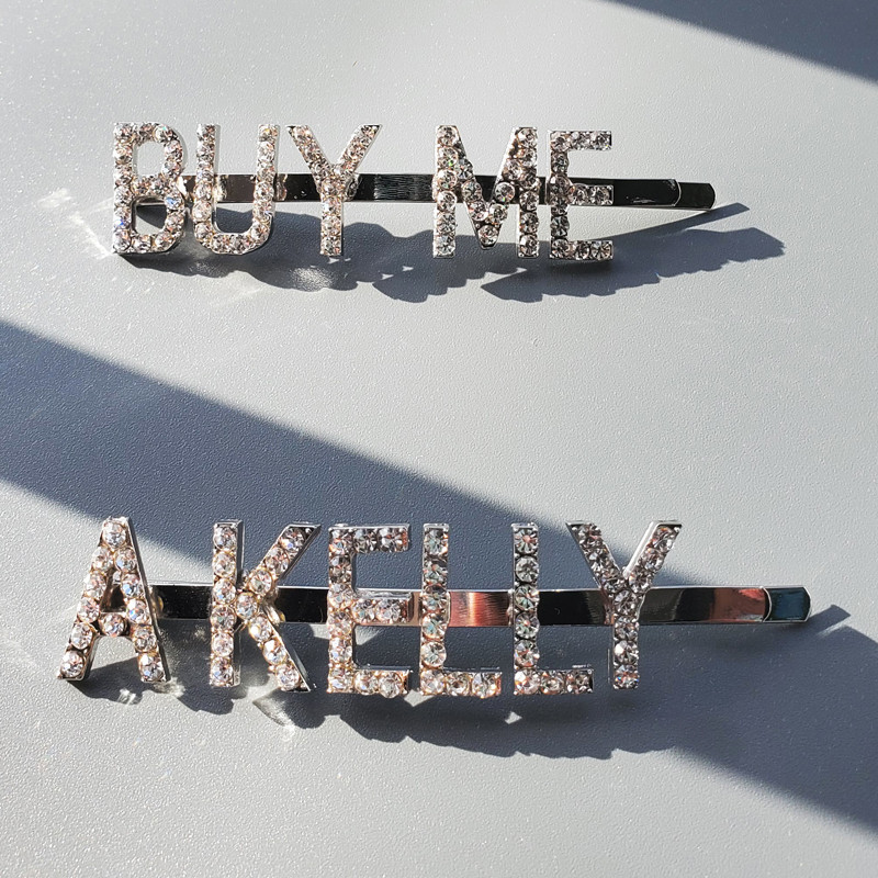 Vásároljon nekem egy Birkin strasszos hajcsatokat 2db/szett Funny Hair slide Ins Hot Words Bobby Pins Hajékszer