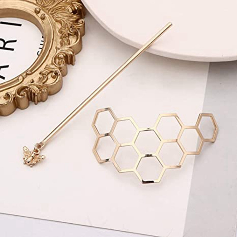 Honeycomb Hairpin Bee Hair Twist Hajruha Méhsejt hajvilla Hajtűk Hajkonty ketrec fém bottal Ékszer Ajándék