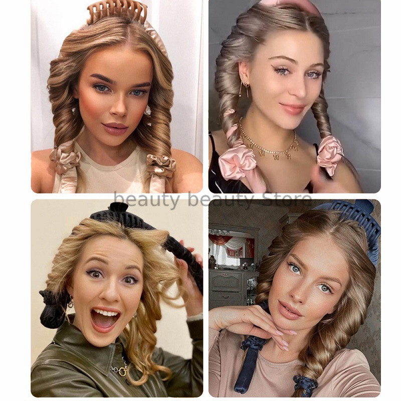 Nešildomas garbanojimo strypo galvos apdangalas Lazy suktukų rinkinys, kad plaukai taps švelnūs, blizgūs, be šilumos spiralė, minkšta mieganti garbanojimo geležies modeliavimo priedas