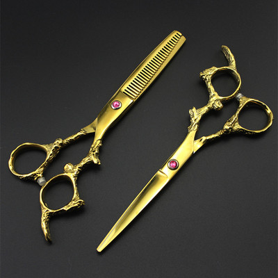 Professional Japan 440c 6 `` gold dragon hair scissors haircut thinning barber haircutting cutting shears hairdressing scissors