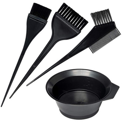4Pcs/Set Crni pribor za bojanje kose Komplet boja za kosu Češalj Četka za miješanje Plastična posuda za miješanje boja DIY alat za oblikovanje kose