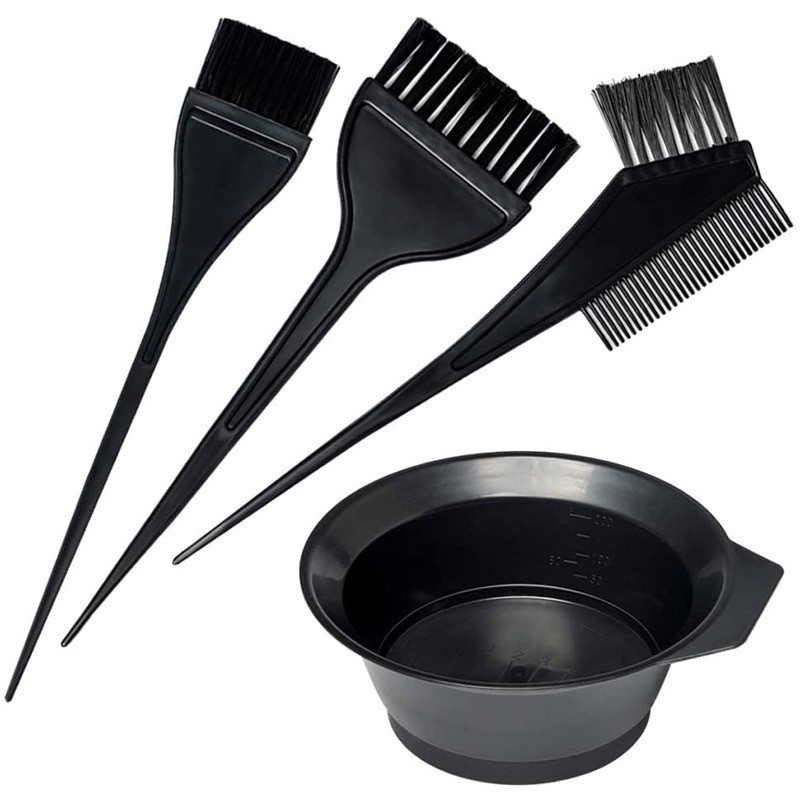 4Pcs/Set Crni pribor za bojanje kose Komplet boja za kosu Češalj Četka za miješanje Plastična posuda za miješanje boja DIY alat za oblikovanje kose