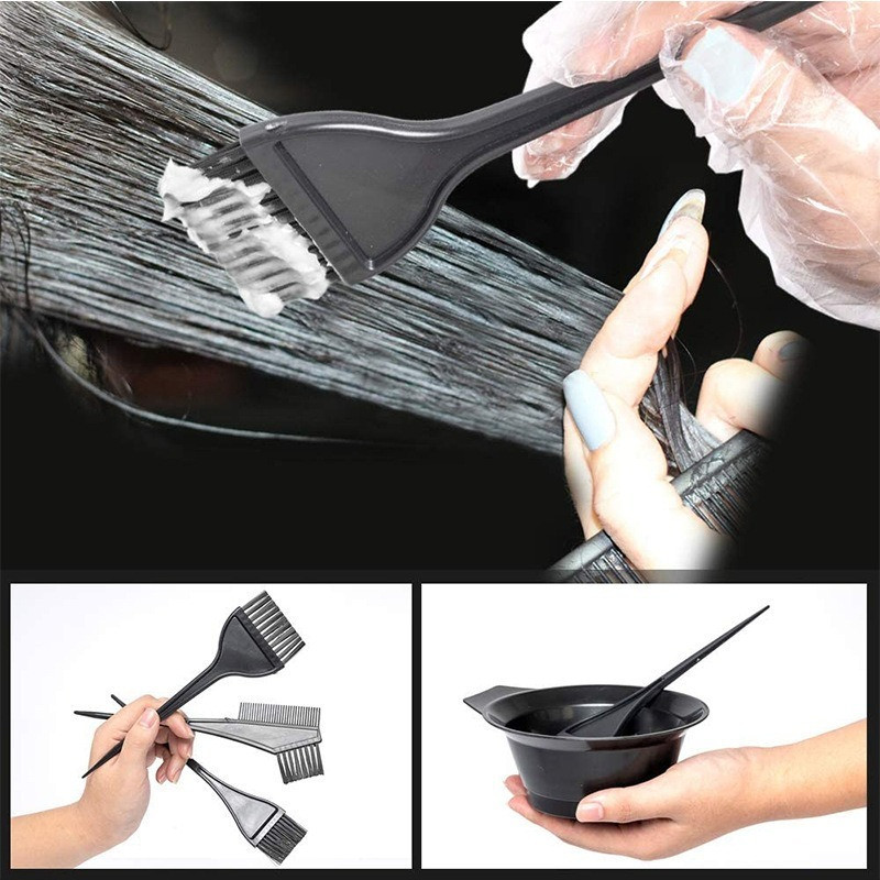 4Pcs/Set Crni pribor za bojanje kose Komplet boja za kosu Češalj Četka za miješanje Plastična posuda za miješanje boja DIY alat za oblikovanje kose