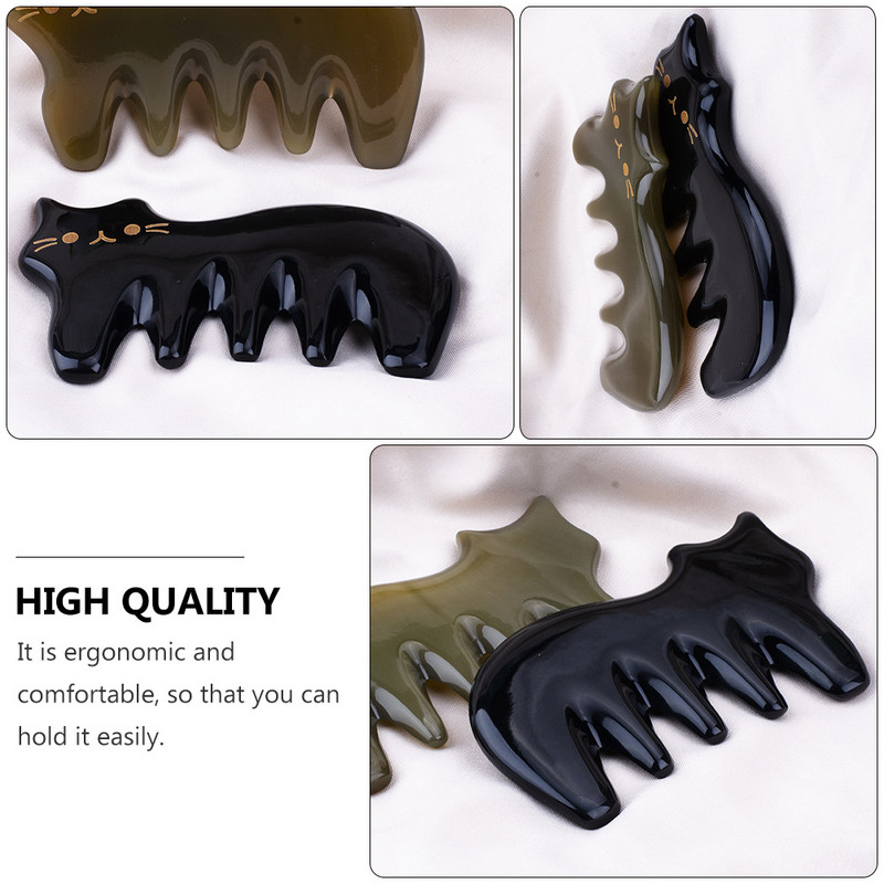 Pieptene de bord Instrument de răzuit Guasha Corp Jad Scalp Păr facial Corn de piatră Frumusețe Sha Gua Piele de bou Accesoriu pentru față Instrumente de răzuit Lat