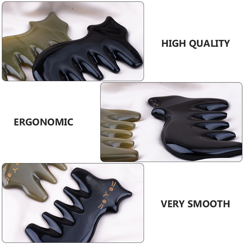 Pieptene de bord Instrument de răzuit Guasha Corp Jad Scalp Păr facial Corn de piatră Frumusețe Sha Gua Piele de bou Accesoriu pentru față Instrumente de răzuit Lat