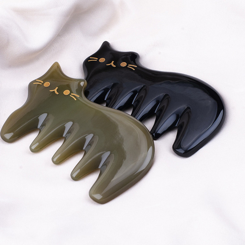 Pieptene de bord Instrument de răzuit Guasha Corp Jad Scalp Păr facial Corn de piatră Frumusețe Sha Gua Piele de bou Accesoriu pentru față Instrumente de răzuit Lat