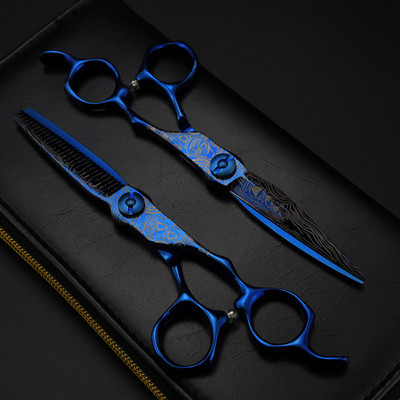 Professzionális 6 hüvelykes olló, kék damaszkuszi hajolló vágó fodrász szerszámok hajvágás ritkító olló fodrász olló