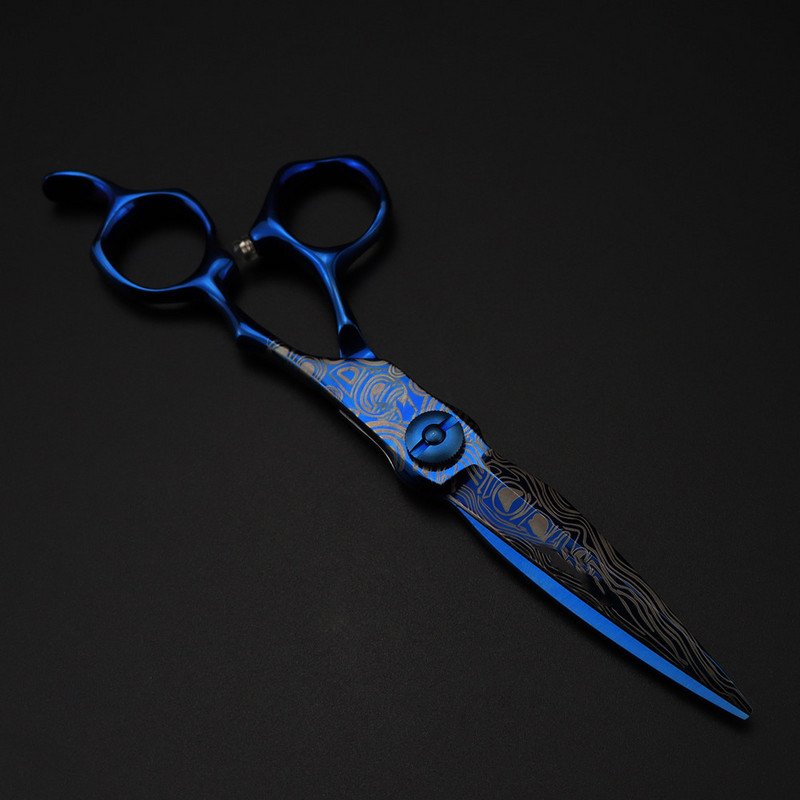 Professzionális 6 hüvelykes olló, kék damaszkuszi hajolló vágó fodrász szerszámok hajvágás ritkító olló fodrász olló
