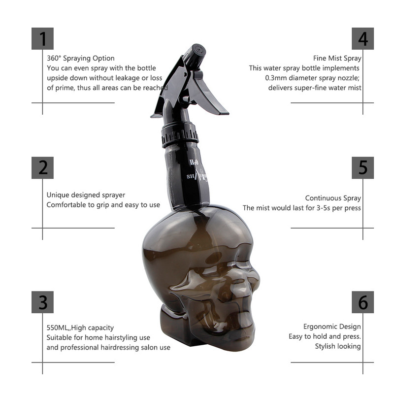 Επαγγελματικό μπουκάλι κομμωτηρίου 500ML Skull Head Design Barber Watching Can Haircut Tools Αξεσουάρ για κομμωτήριο