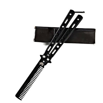 Πτυσσόμενη χτένα από ανοξείδωτο ατσάλι Εξάσκηση μαχαίρι πεταλούδας χτένα γένια μουστάκι Βούρτσα κομμωτηρίου Εργαλείο styling κομμωτηρίου
