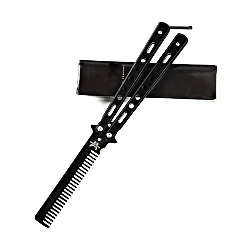 Πτυσσόμενη χτένα από ανοξείδωτο ατσάλι Εξάσκηση μαχαίρι πεταλούδας χτένα γένια μουστάκι Βούρτσα κομμωτηρίου Εργαλείο styling κομμωτηρίου