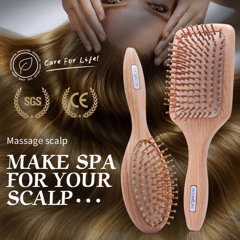 Brosse Massage Cuir Chevelu fa hajkefe női széles fogú hajfésűk fejbőr masszázs hajkefe fa fésű fodrász kiegészítők