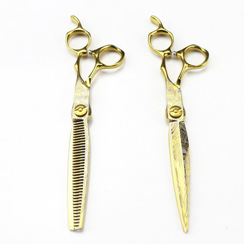 Професионални 7\'\' Gold Damascus Висококачествена ножица ножици за подстригване изтъняване бръснарски инструменти ножици за подстригване Фризьорски ножици